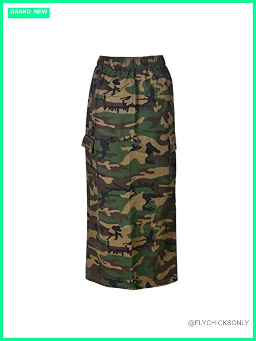 Womens Camo Cargo Maxi Skirt Elastic High Waist Cotton A-Line